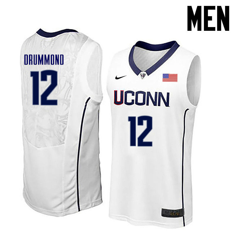 Men Uconn Huskies #12 Andre Drummond College Basketball Jerseys-White - Click Image to Close